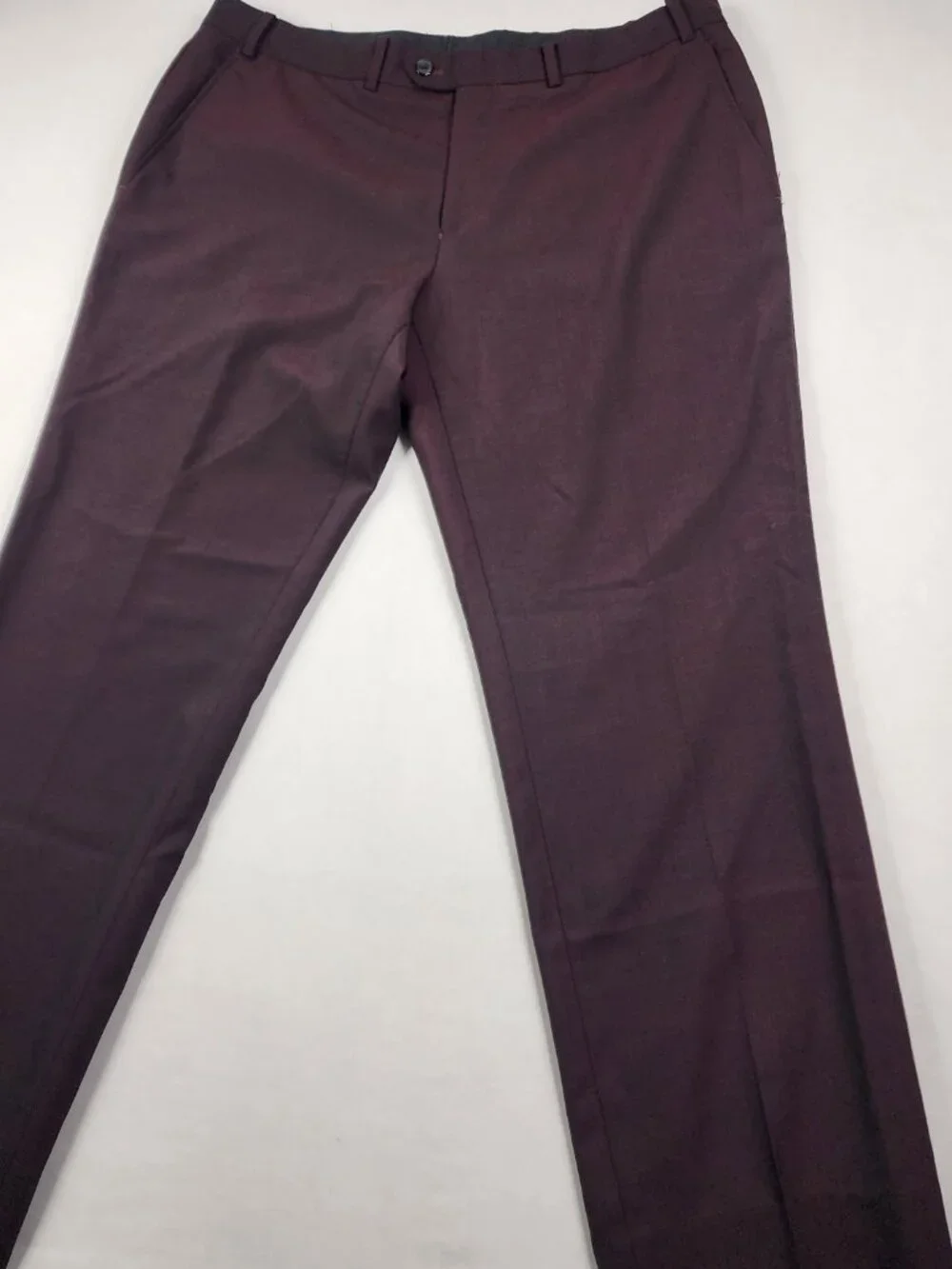 Bar III Mens 38x30 Burgundy Wool Blend Slim Fit Modern Minimalist Dress Pants EX